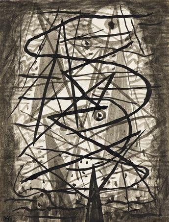 ABRAHAM WALKOWITZ Three abstract brush and ink drawings.